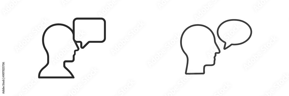 Leinwandbilder simple line drawings of heads with speech bubbles representing conversation and communication concep