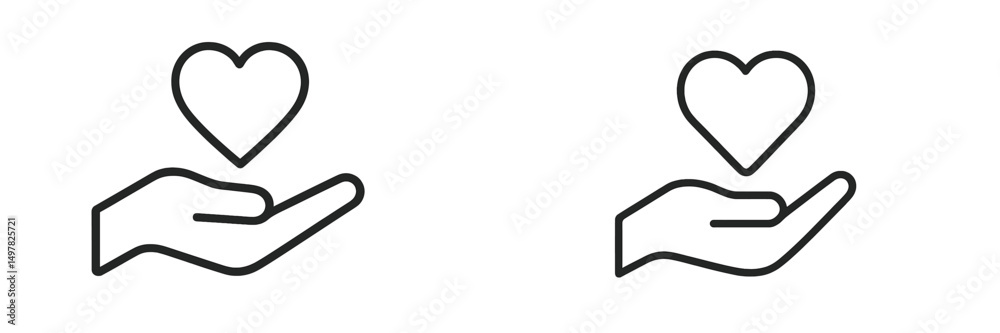 Poster symbol of love and care represented by hands holding a heart in a simple design for emotional connec