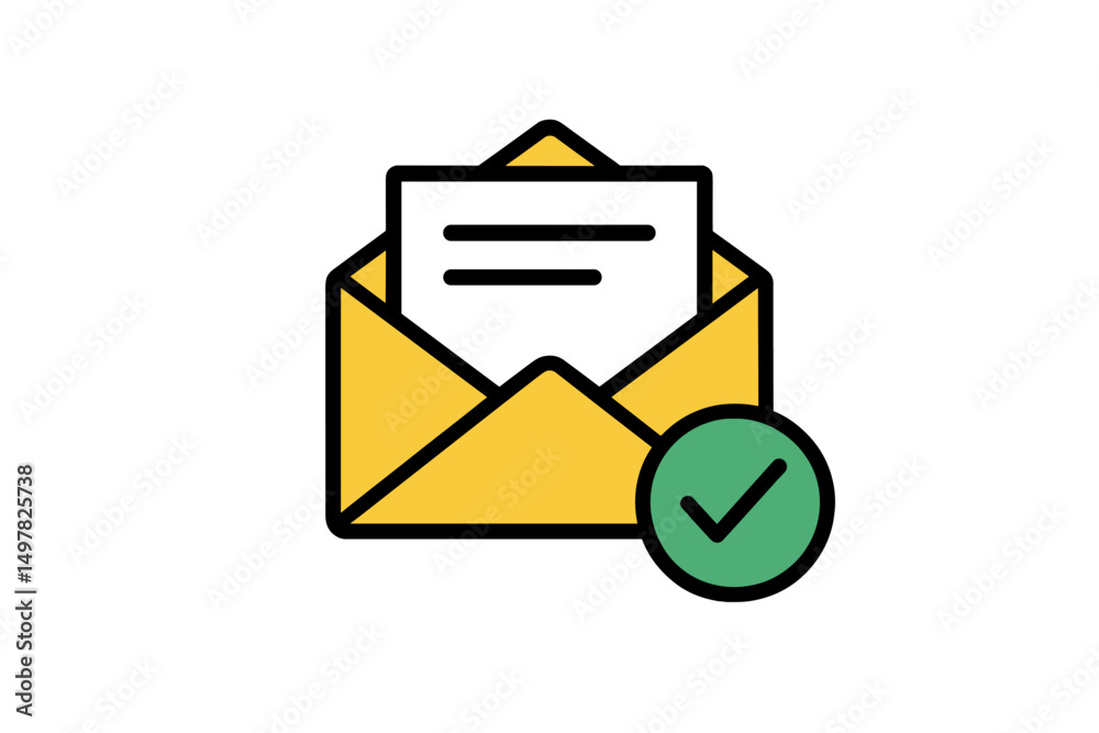Poster Yellow envelope with a check mark indicating successful message delivery in a digital context
