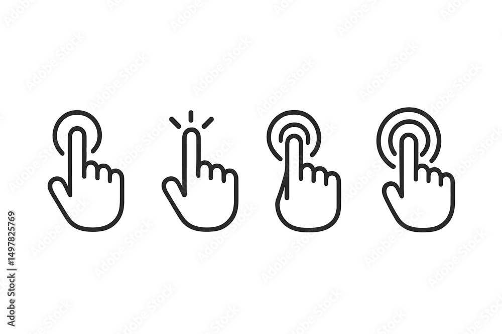 Poster hand gestures illustrating different types of touch interactions for digital interfaces and applicat