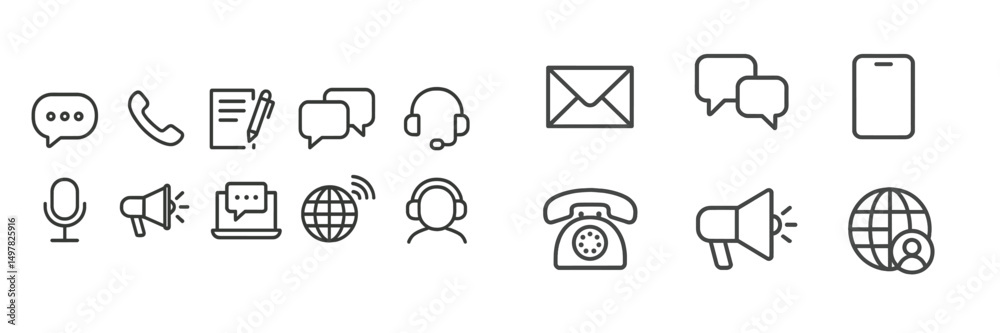 Poster communication icons representing various methods of interaction in a digital age