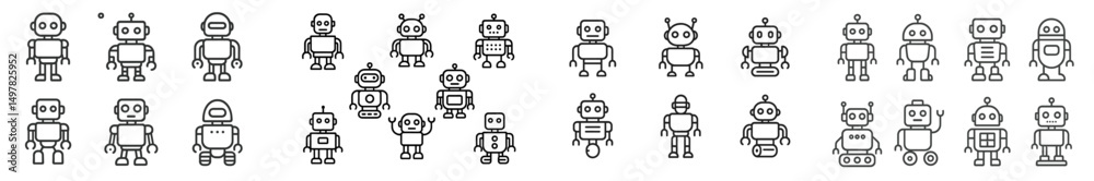 Aufkleber various robot designs showcasing distinct features and styles for illustration or inspiration in a c