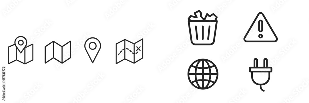Aufkleber unique collection of icons representing navigation, waste management, caution, and energy concepts i