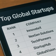 List of Leading Global Startups Featuring Company Names and Ranks for Business Insights