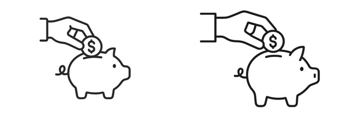 Obraz premium Hand inserting coin into a piggy bank symbolizing savings and financial planning in a minimalistic design