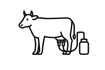 Fototapeta premium Milking process of a dairy cow illustrating modern farming techniques in a rural setting
