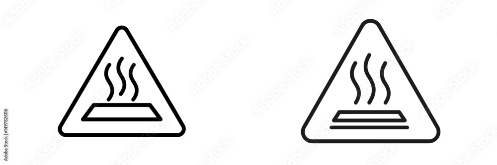 Poster warning symbols for hot surfaces displayed on a white background with an illustrative design emphasi