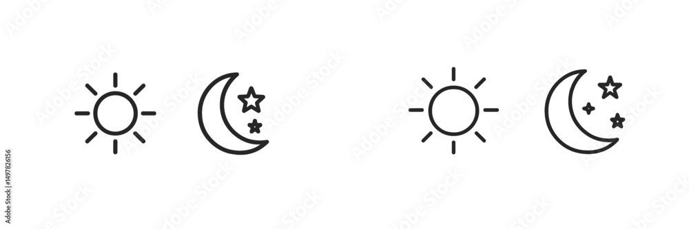 Poster illustrative icons displaying sun and moon phases with stars representing day and night transitions 