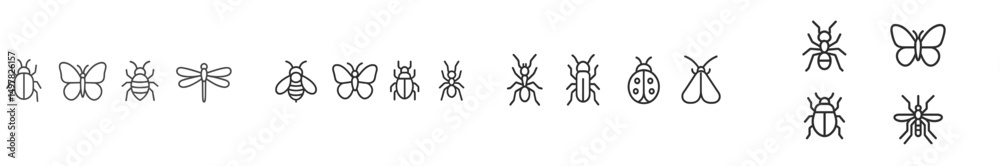Fototapete unique collection of insect-themed doodles displayed on a light background in an artistic format