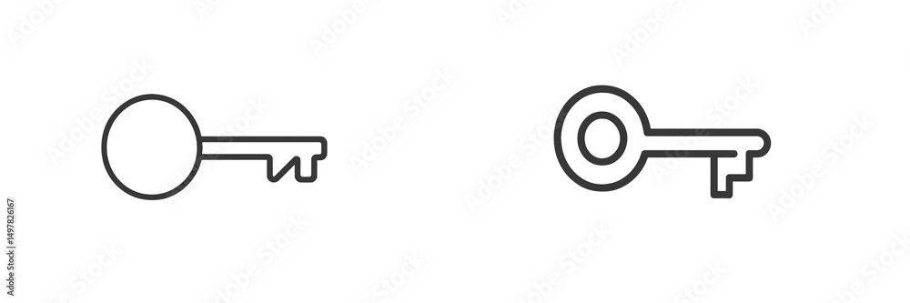 Fototapete Two simple keys illustrated on a white background showcasing distinct designs and shapes in a minimalist style