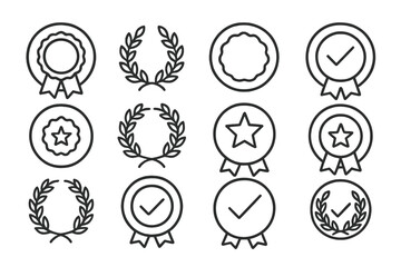 Various award and achievement ribbons with laurel wreath designs in a clean, minimalist style