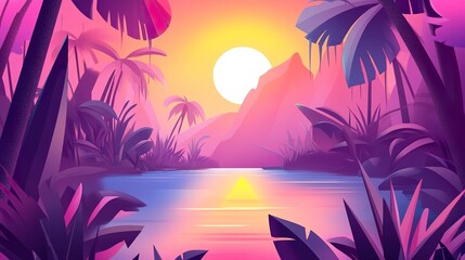tropical sunset with palm trees