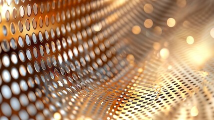 Obraz premium Metal Mesh Pattern with Golden Light and Round Holes