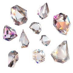 Scattered iridescent gemstones on black background