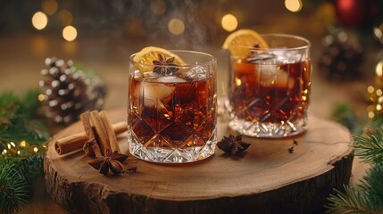 Warm Winter Cocktail: Festive Spiced Drinks Garnished with Orange and Star Anise