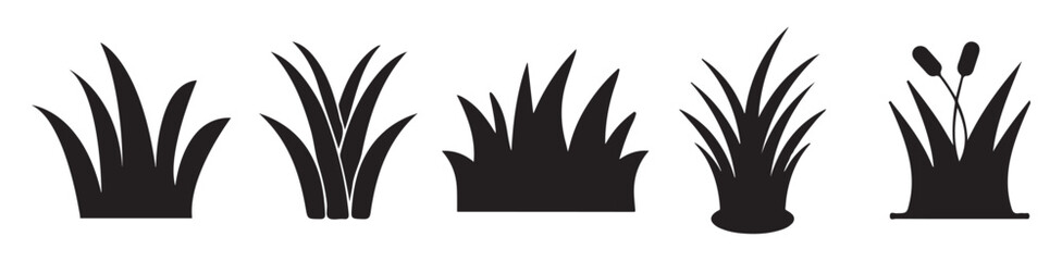 Grass silhouettes collection. Grass field border isolated on a white background