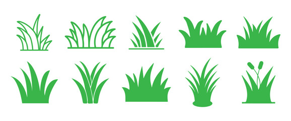 Fototapeta premium Green grass vector. Grass silhouettes collection. Grass field border isolated on a white background