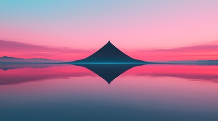 Majestic mountain peak reflected in tranquil waters at sunset