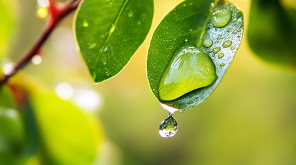 water drops on green leaf