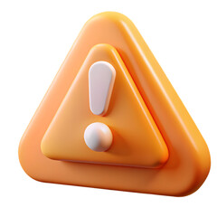 Orange triangle warning sign with white exclamation mark isolated on transparent background