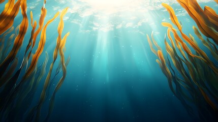 Enchanting underwater scene with swaying kelp and sunlight