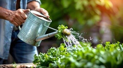 Watering plants in the garden