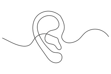 Obraz premium Continuous line drawing of human ear simple outline vector illustration 
