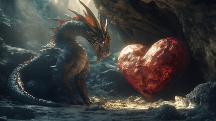 Flaming dragon in heart shaped burning galaxy high resolution picture