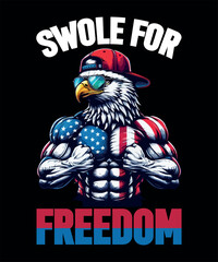 SWOLE for Freedom - Muscular Patriotic Bald Eagle Illustration