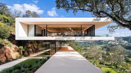 Obraz premium Modern House Exterior with Walkway and Glass Walls