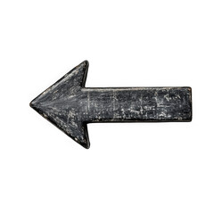 Black wooden left arrow sign isolated on transparent background