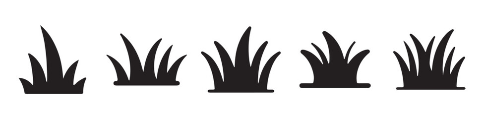 Grass black silhouettes collection. Grass field border isolated on a white background