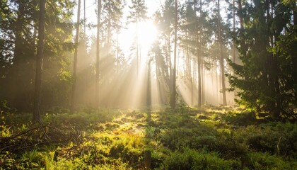 Serene Forest Clearing Bathed in Soft Diffused Morning Light