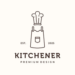 kitchener chef line art logo vector minimalist illustration design, professional cook symbol design
