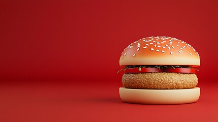 Delicious fast food burger on a red background