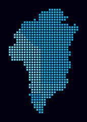 Obraz premium Greenland dotted map. Digital style map of the country on dark background. Greenland shape with square dots. Colored dots style. Large size squares. Awesome vector illustration.