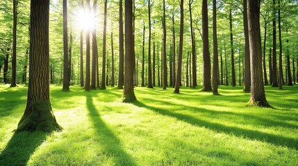Sunlit Green Forest Trees Nature Scenery Sunlight