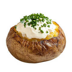 Baked potato with sour cream and chives isolated on transparent background