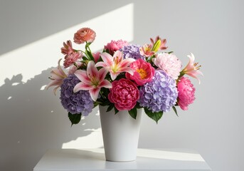 Floral arrangement in vase isolated on white background