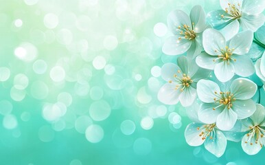 Soft green hues and delicate floral elements, illuminated by gentle golden accents, come together in an elegant abstract composition to create a serene and dreamy atmosphere