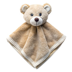 Baby Security Blanket With Bear Head Plush on Transparent Background