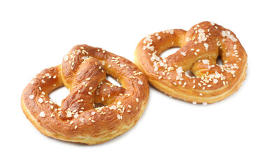 Tasty pretzels with salt isolated on white