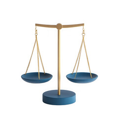 Gold and blue scales of justice isolated on transparent background