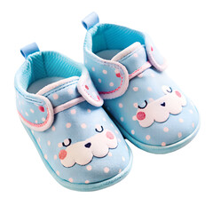 Cartoon Baby Shoes With Cloud Pattern on Transparent Background
