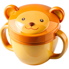Cartoon Lion Shaped Baby Snack Cup With Lid on Transparent Background