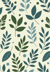 Seamless pattern with leaves and dots, botanical background
