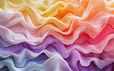 Colorful, flowing fabric drapes in a rainbow gradient