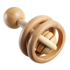Montessori Inspired Wooden Baby Rattle on Transparent Background