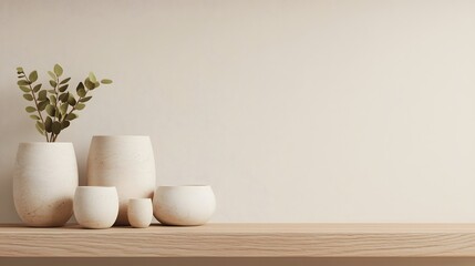 Minimalist home decor with potted plants and ceramic vases