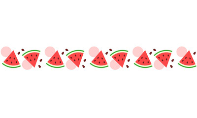Summer watermelon border illustration, Food illustration, Tropical red fruit image for poster, flyer, greeting postcard, invitation. 